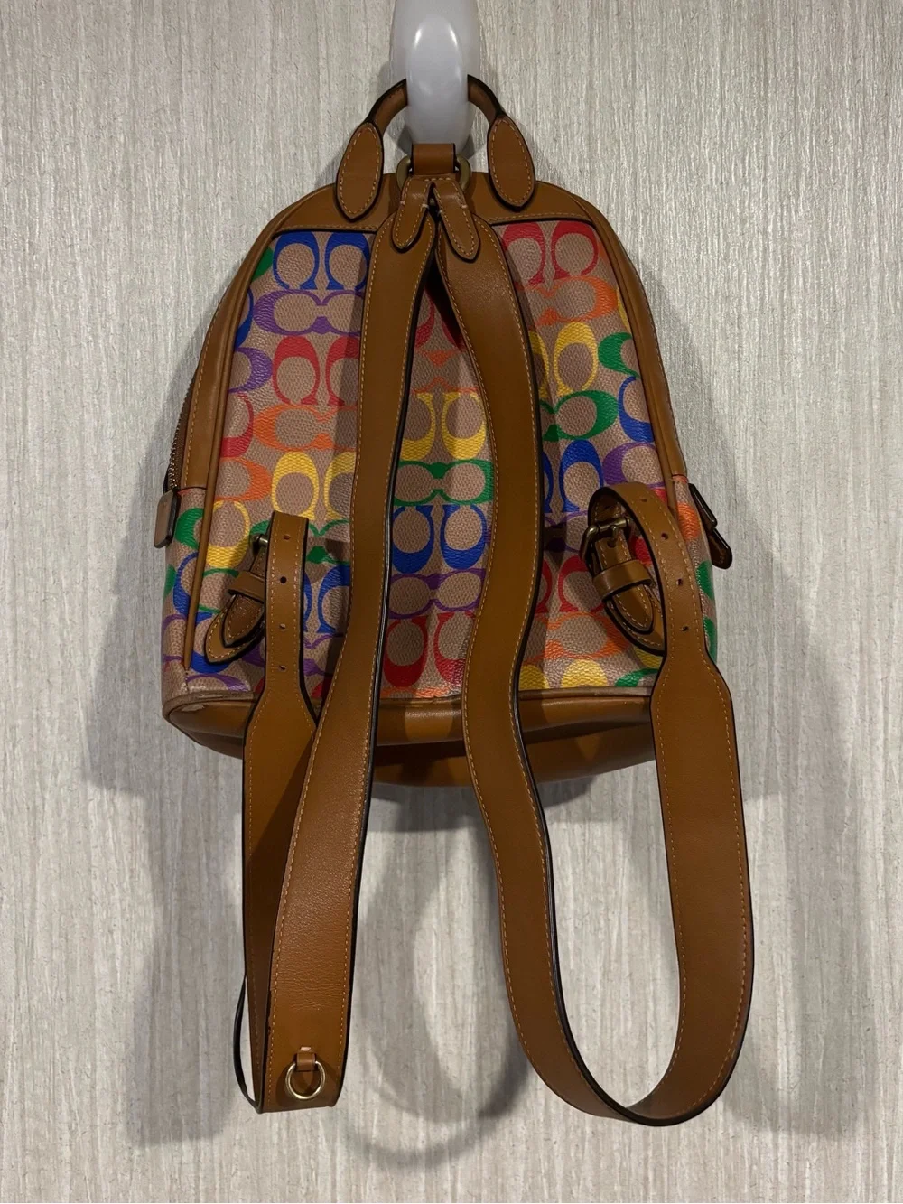 Coach Carrie Backpack tan and rainbow leather